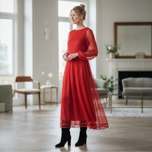 Victor Costa Vintage 70’S - 80’S Elegant Red Evening Formal Chiffon Maxi Dress